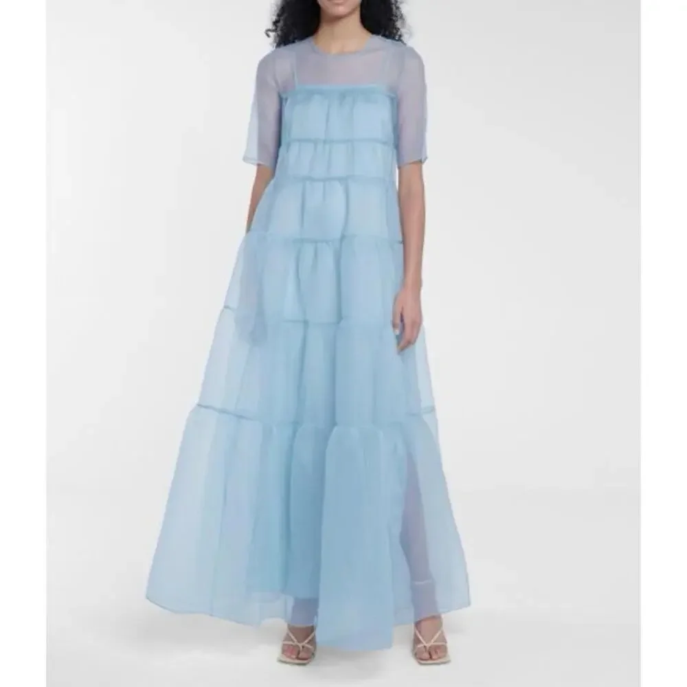 NWT Staud Hyacinth Organza Tiered Dress Maxi French Blue Ilana Calluna Small - Picture 1 of 10